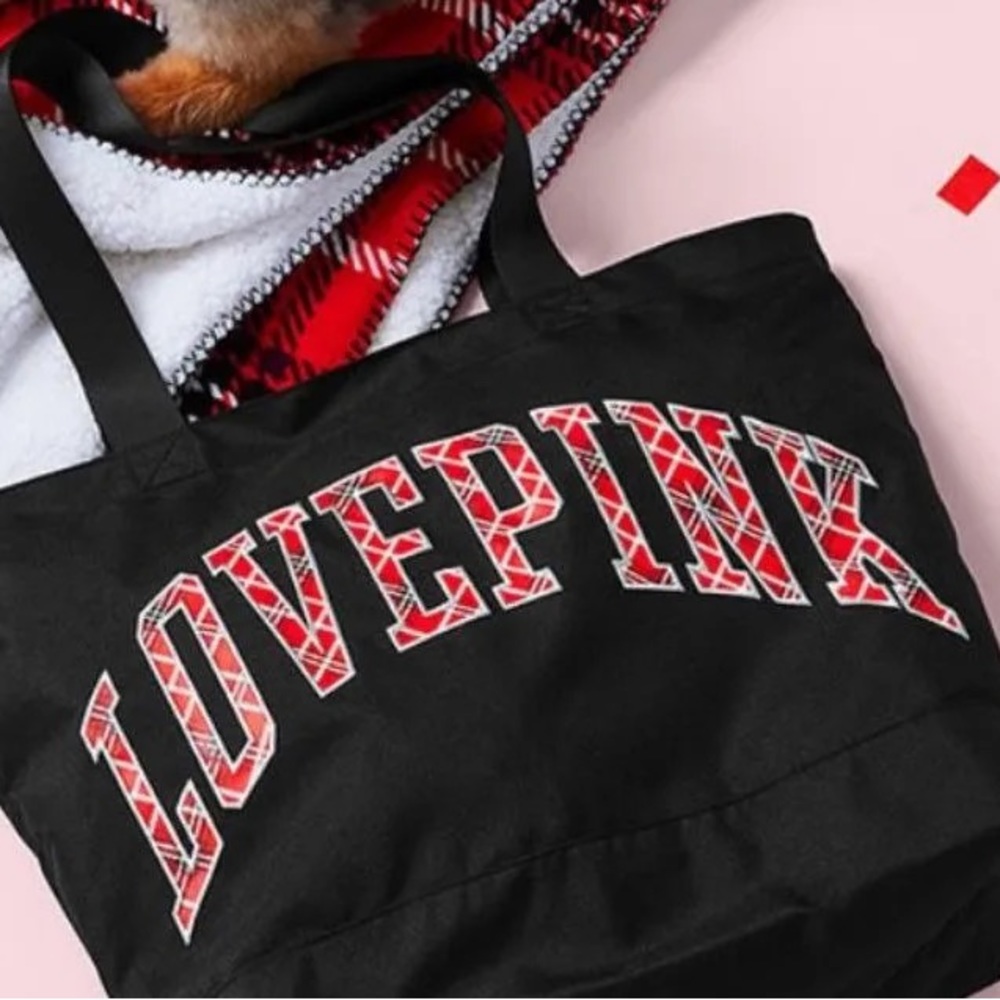 Victoria’s Secret Tote Bag - Black with Plaid Logo NWT